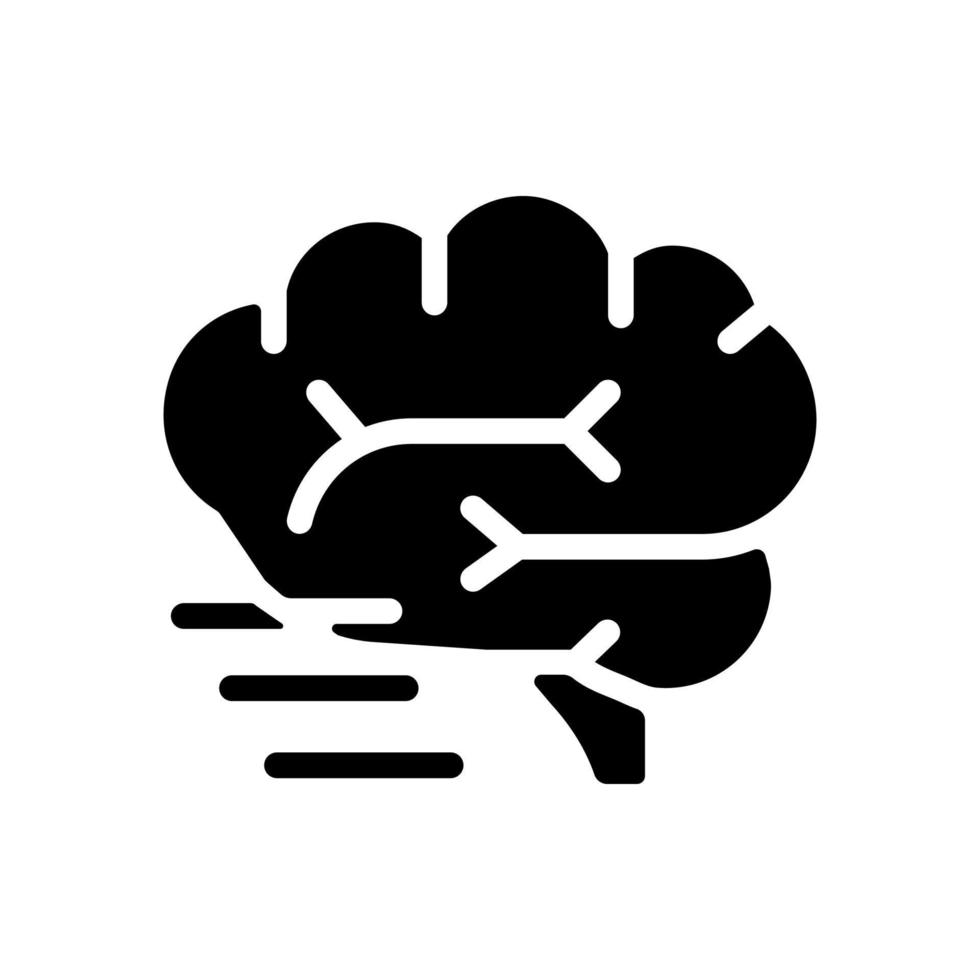 Brain activity black glyph icon. Human body organ. Mental and intellectual activity. Dynamic movement. Silhouette symbol on white space. Solid pictogram. Vector isolated illustration