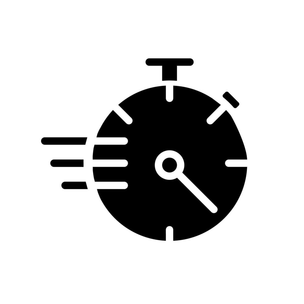 Stopwatch black glyph icon. Countdown tool. Precise measurement. Sport competitions timer. Counting seconds. Silhouette symbol on white space. Solid pictogram. Vector isolated illustration