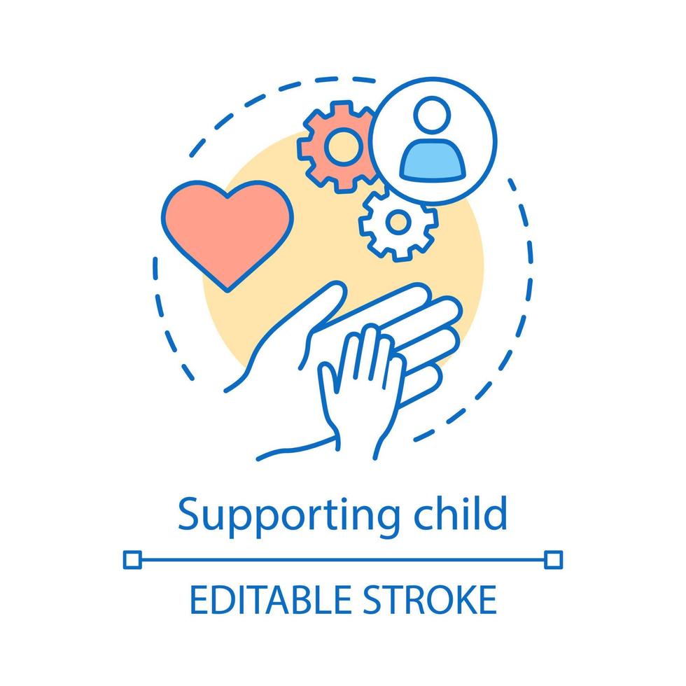 Supporting child concept icon. Childrens rights protection idea thin line illustration. Orphan adoption, custody, support. Loving parents. Charity. Vector isolated outline drawing. Editable stroke