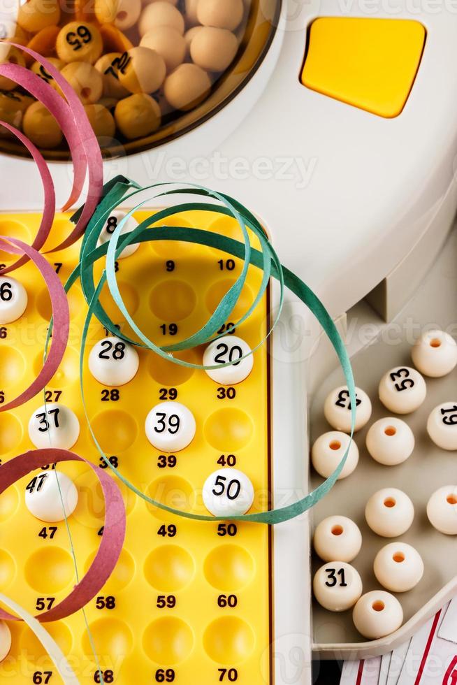 Bingo game with serpentines. Vertical image viewed from above. photo