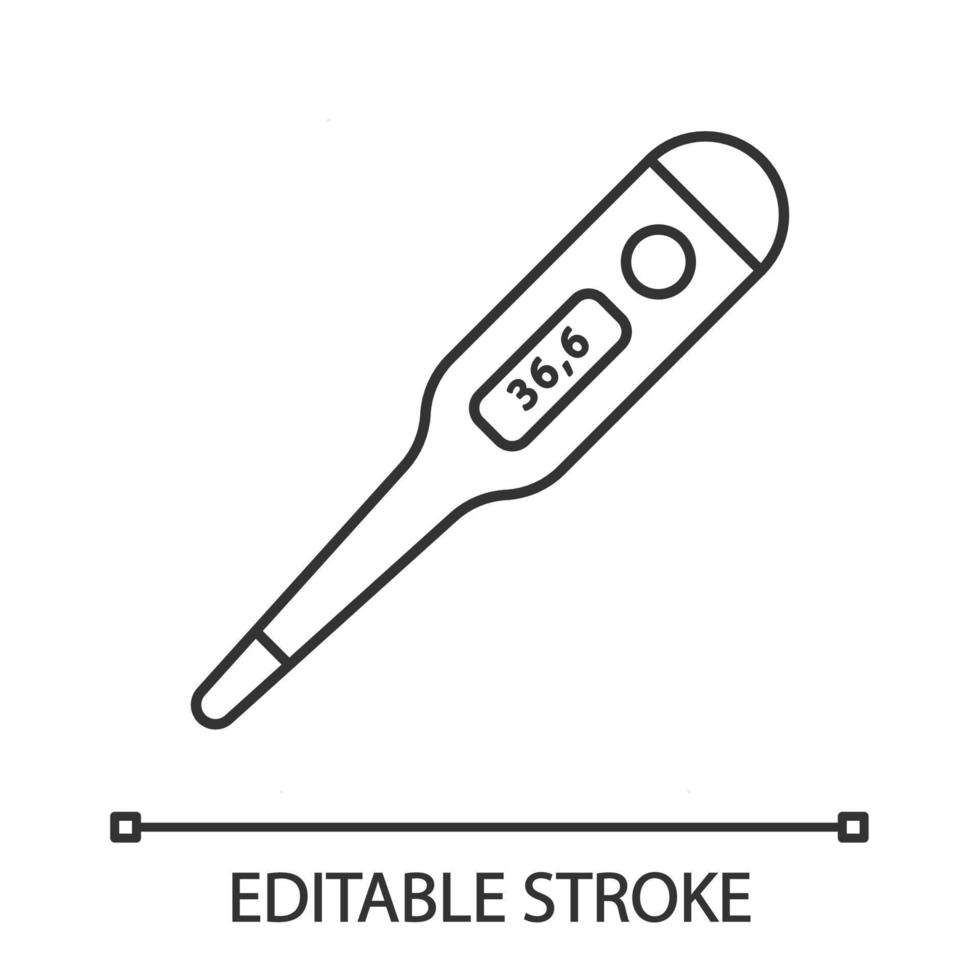 Axillary digital thermometer linear icon. Body temperature measuring. Electronic thermometer. Medical device. Thin line illustration. Contour symbol. Vector isolated outline drawing. Editable stroke