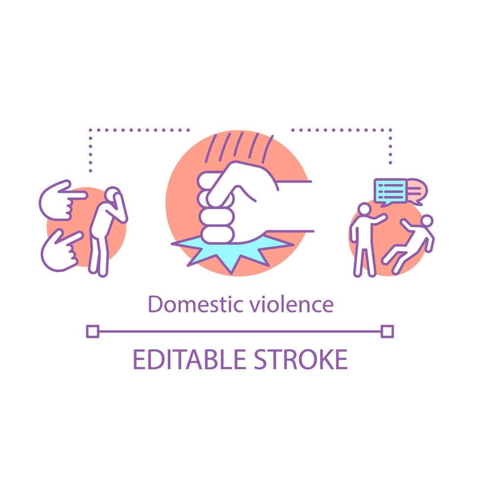 Domestic violence assessment concept icon. Physical, emotional assault idea thin line illustration. Family abuse. School bullying. Aggressive behavior. Vector isolated outline drawing. Editable stroke