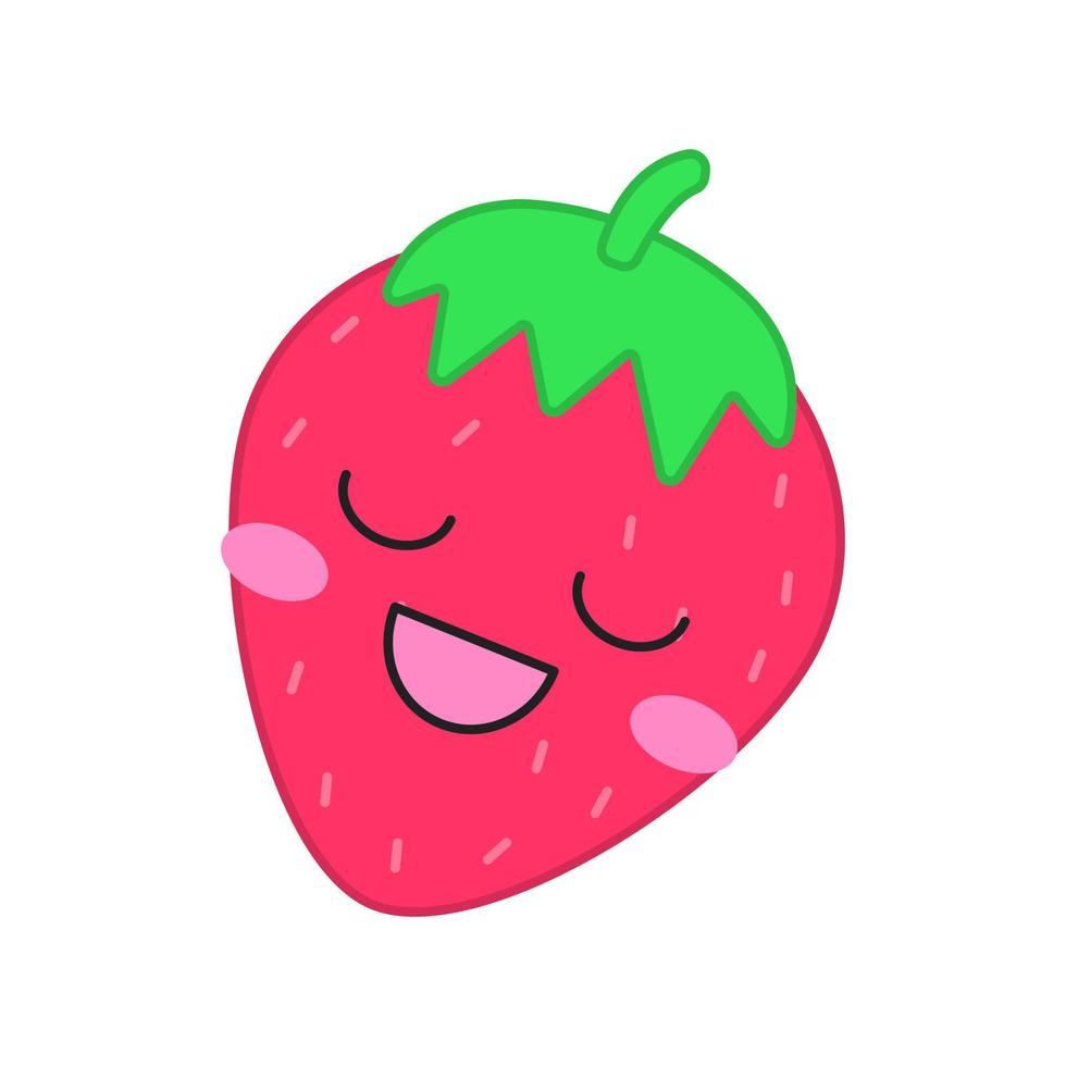Strawberry cute kawaii vector character. Relaxed, relieved berry with smiling face. Laughing food. Funny emoji, emoticon, smile. Isolated cartoon color illustration