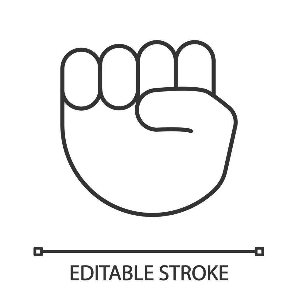 Raised fist emoji linear icon. Thin line illustration. Protest, support hand gesture. Fist pointing up. Contour symbol. Vector isolated outline drawing. Editable stroke