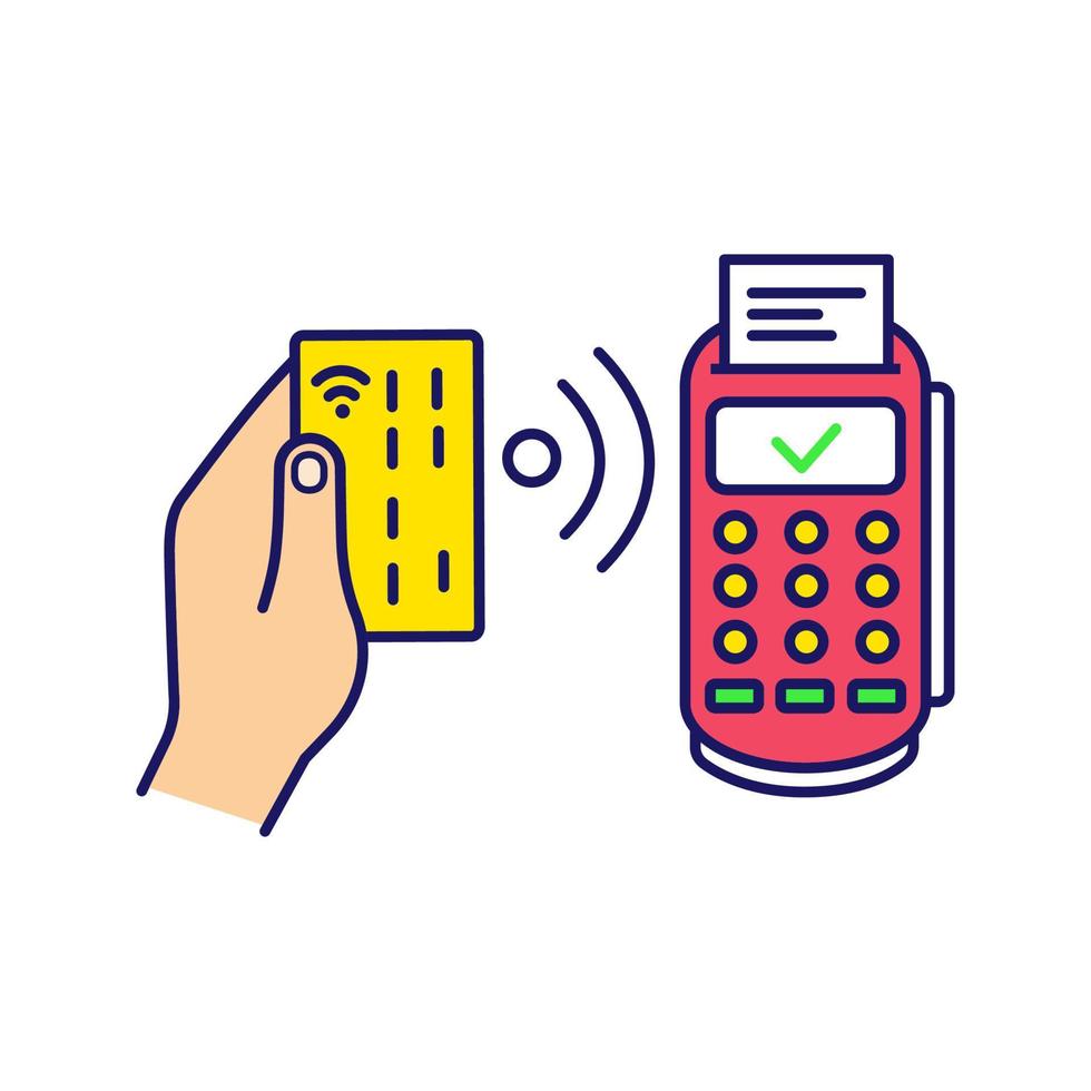 NFC payment color icon. POS terminal. Payment terminal. Contactless transaction. Near field communication. E-payment. Isolated vector illustration