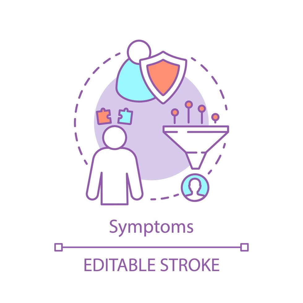 Symptom concept icon. Sickness sign indication idea thin line illustration. Immune system fights disease. Sadness, severe mental state, depression. Vector isolated outline drawing. Editable stroke