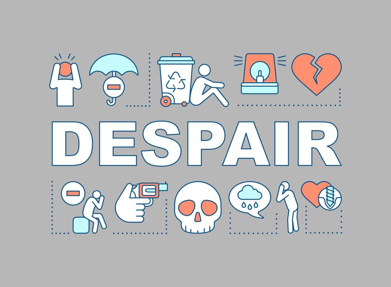 Despair word concepts banner. Sadness emotion. Depressed mental state. Lack of hope and confidence. Presentation, website. Isolated lettering typography idea, linear icons. Vector outline illustration