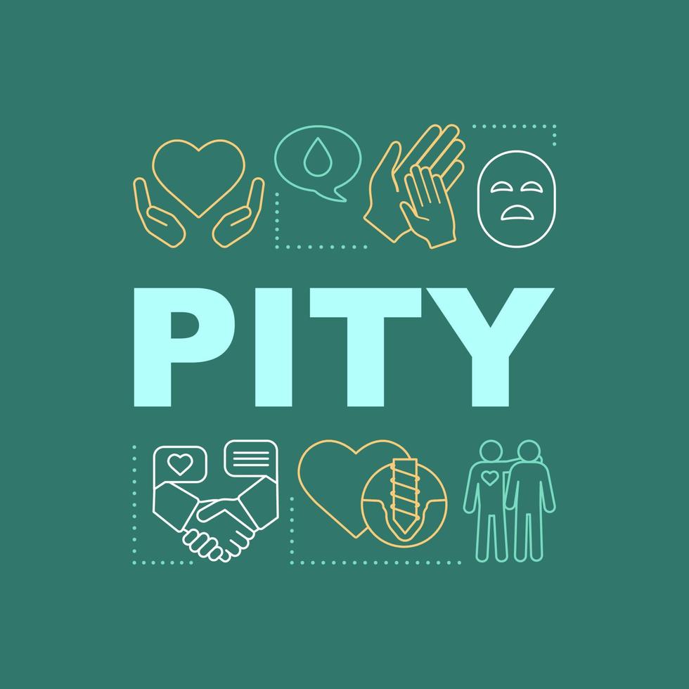 Pity word concepts banner. Sadness, compassion to suffering of others. Presentation, website. Isolated lettering typography idea, linear icons. Donation and charity. Vector outline illustration