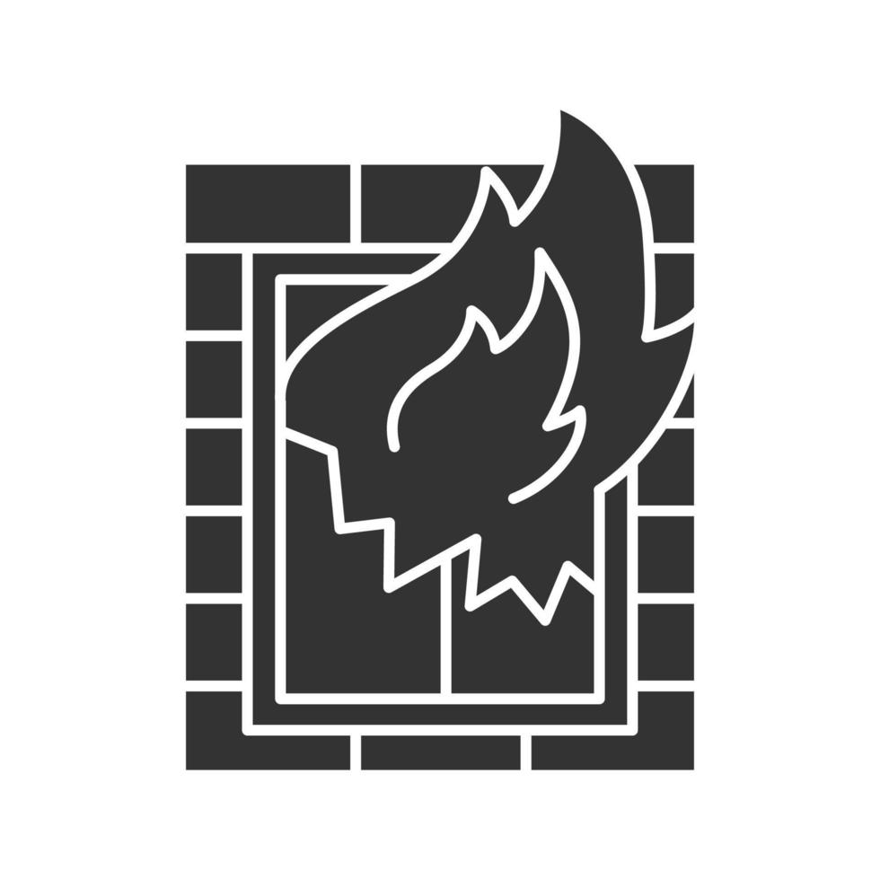 House on fire glyph icon. Burning broken window. Silhouette symbol. Negative space. Vector isolated illustration