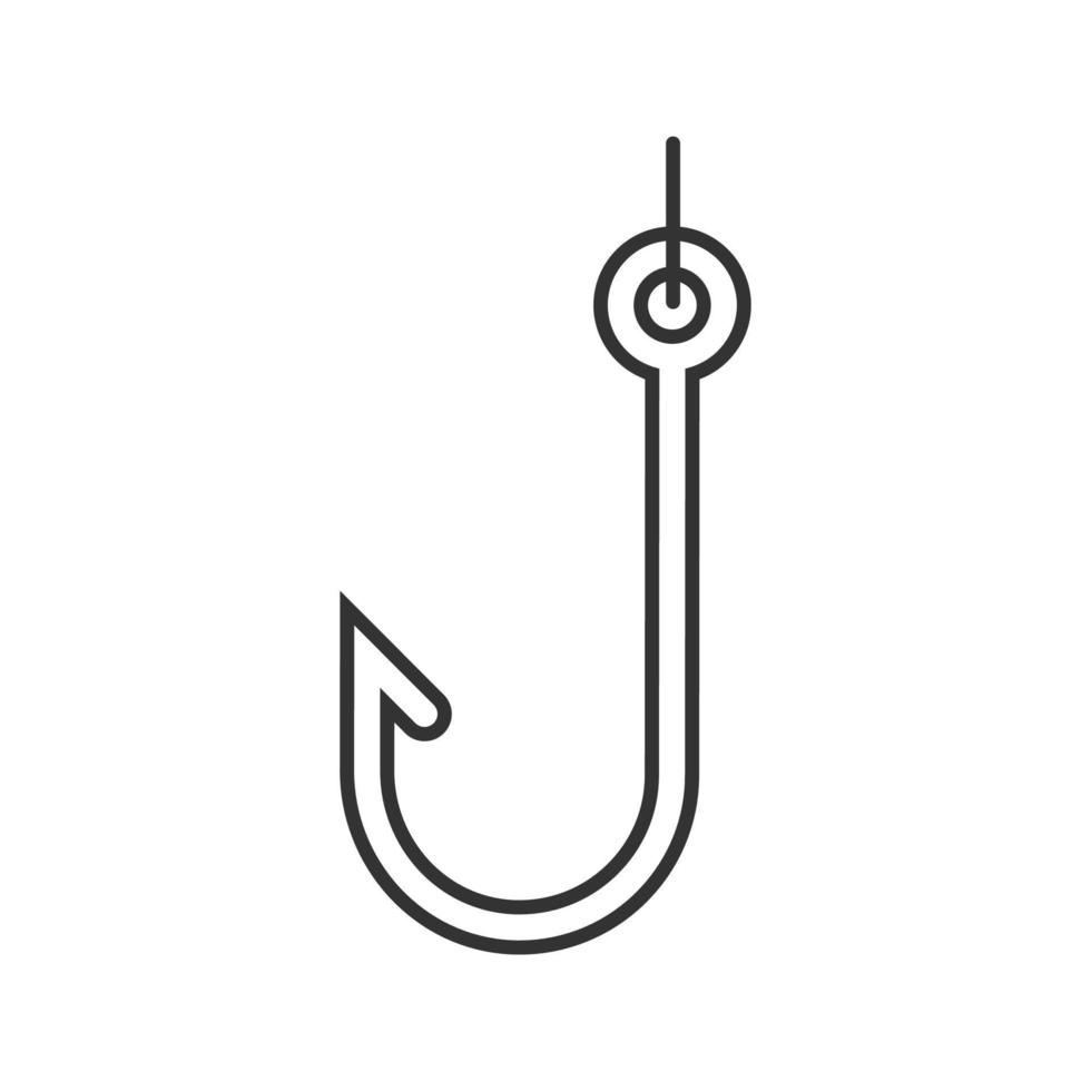 gancho icono lineal. ilustración de línea delgada. anzuelo. equipo de pesca con caña. símbolo de contorno dibujo de contorno aislado vectorial vector