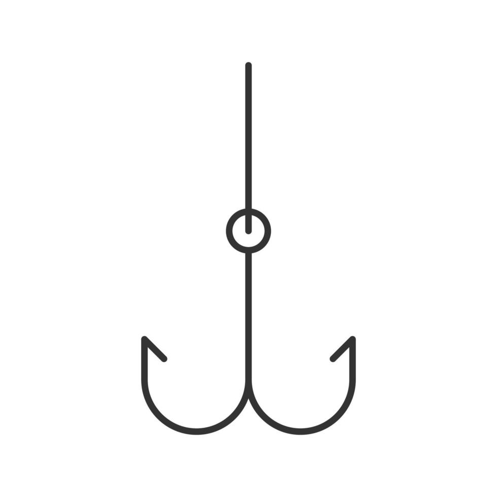 Fish and hook linear icon. Thin line illustration. Fishing