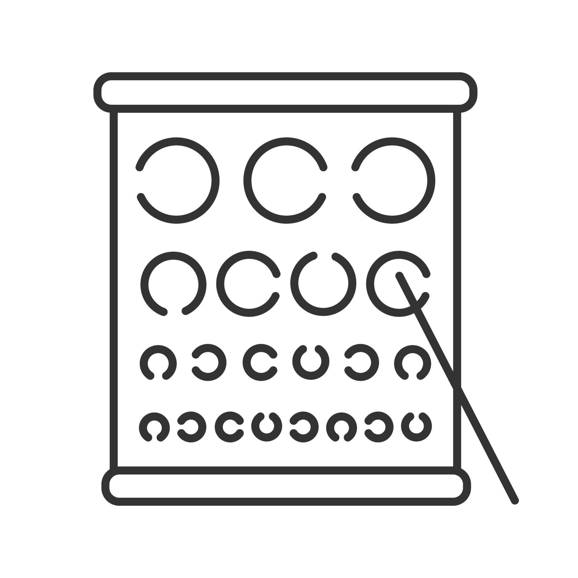 Eye exam chart linear icon. Thin line illustration. Landolt vision test