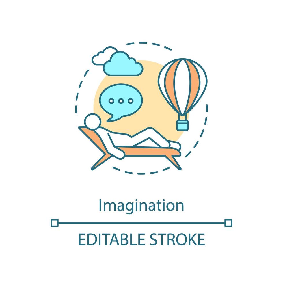 Imagination concept icon. Flight of fancy. Power to create. Inspiration. Gathering and forming new ideas. Creativity idea thin line illustration. Vector isolated outline drawing. Editable stroke