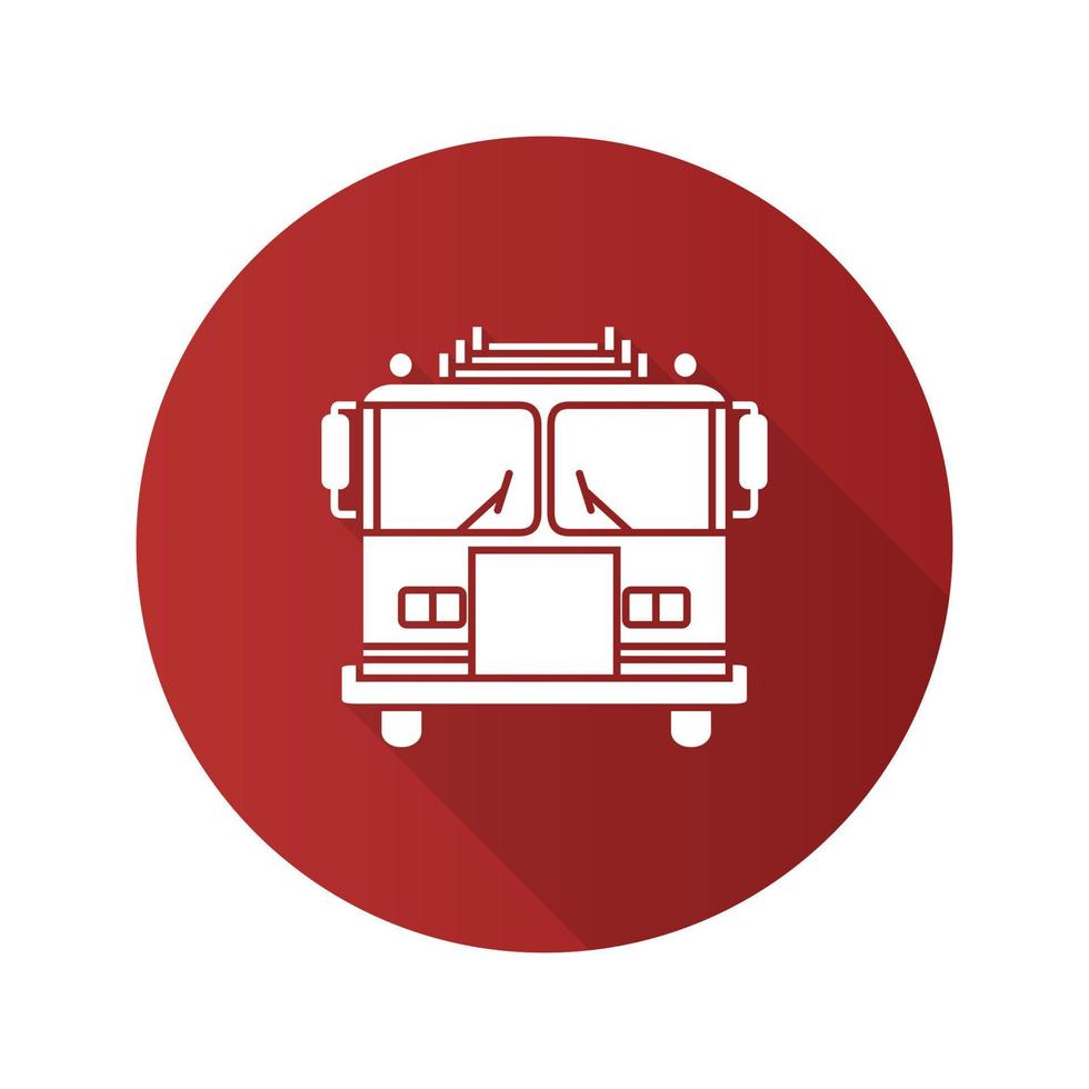 Fire engine flat design long shadow glyph icon. Firefighting truck. Vector silhouette illustration