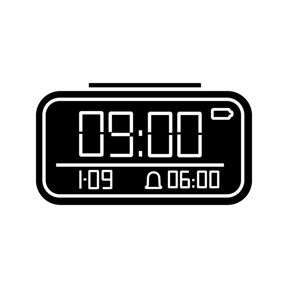 Digital alarm clock glyph icon. Electronic clock. Digital alarm watch. Silhouette symbol. Negative space. Vector isolated illustration