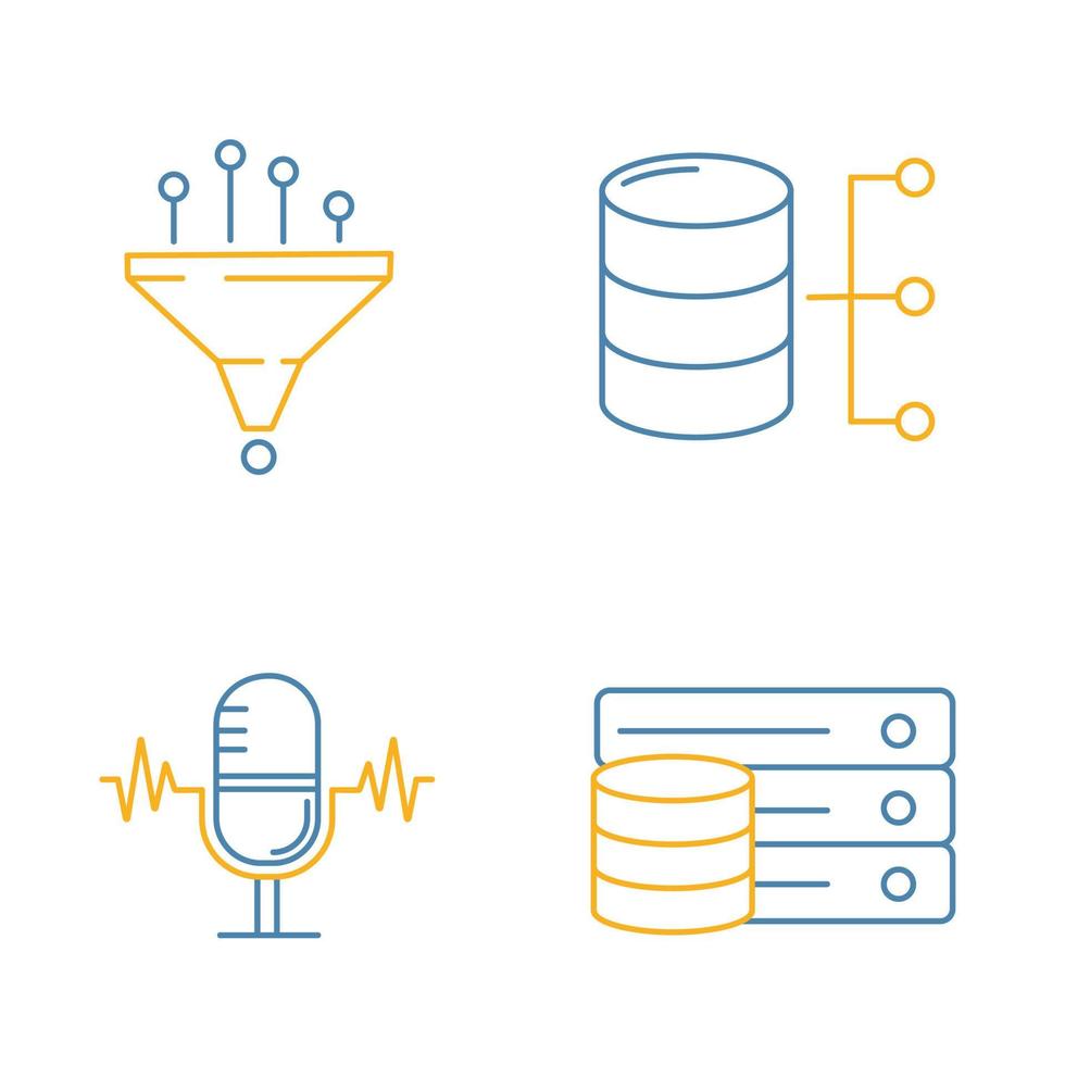 Machine learning color linear icons set. Data filtering, relational ...
