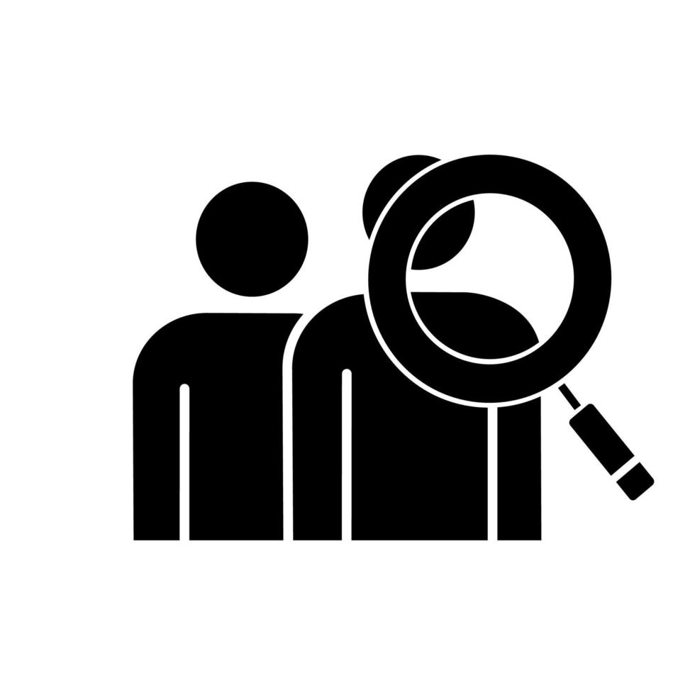 Audience research glyph icon. Visitors increasing. Human resources. Staff searching. HR management. Customer attraction. Targeted marketing. Negative space. Vector silhouette isolated illustration