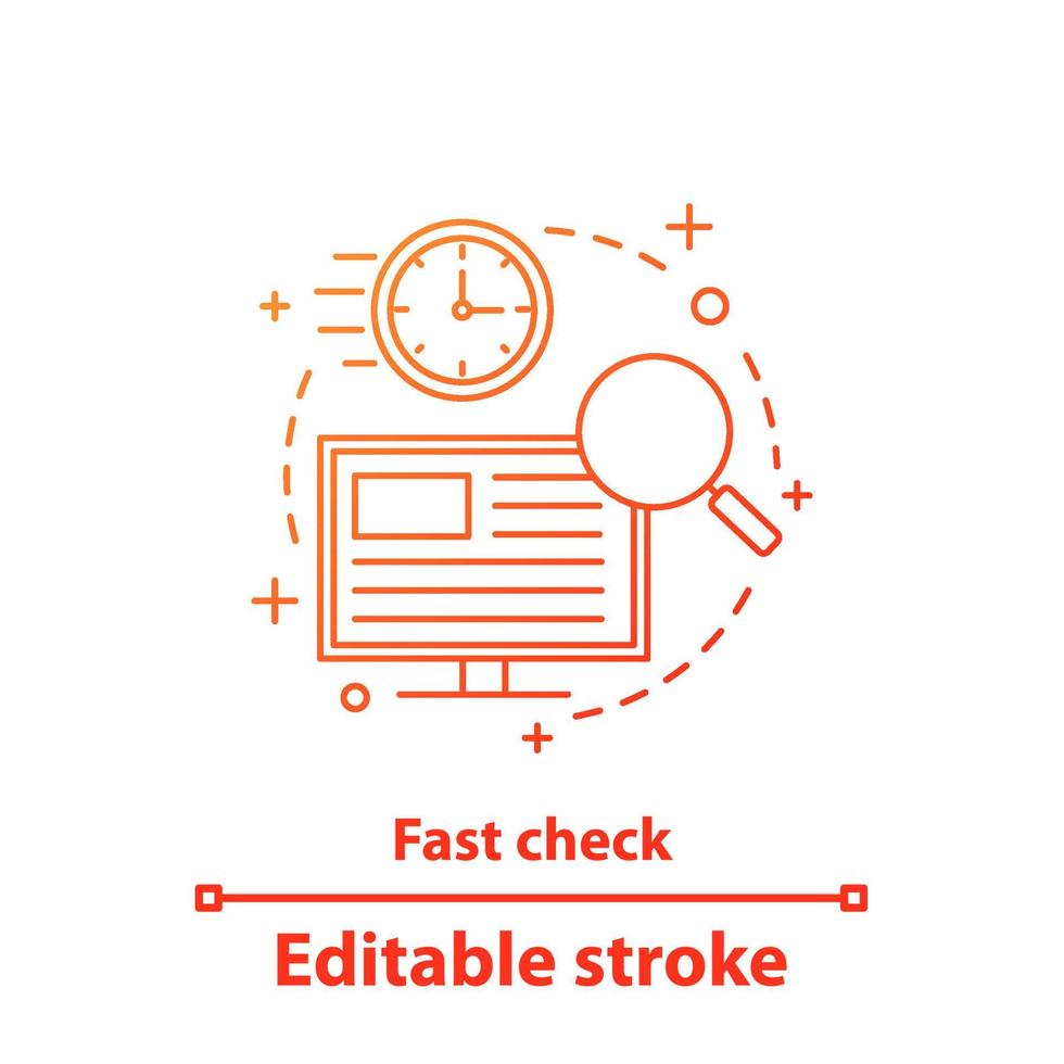 Fast check concept icon. Data searching idea thin line illustration. Time management. Quick service. Vector isolated outline drawing. Editable stroke