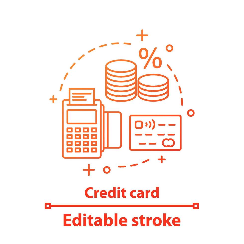 Credit card concept icon. Savings. Payment idea thin line illustration. Commerce. Vector isolated outline drawing. Editable stroke