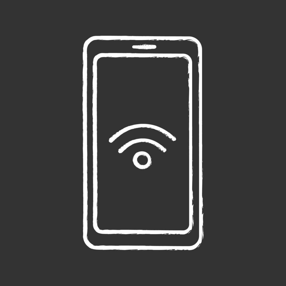 NFC smartphone signal chalk icon. NFC phone. Near field communication. Mobile phone contactless payment. Isolated vector chalkboard illustrations