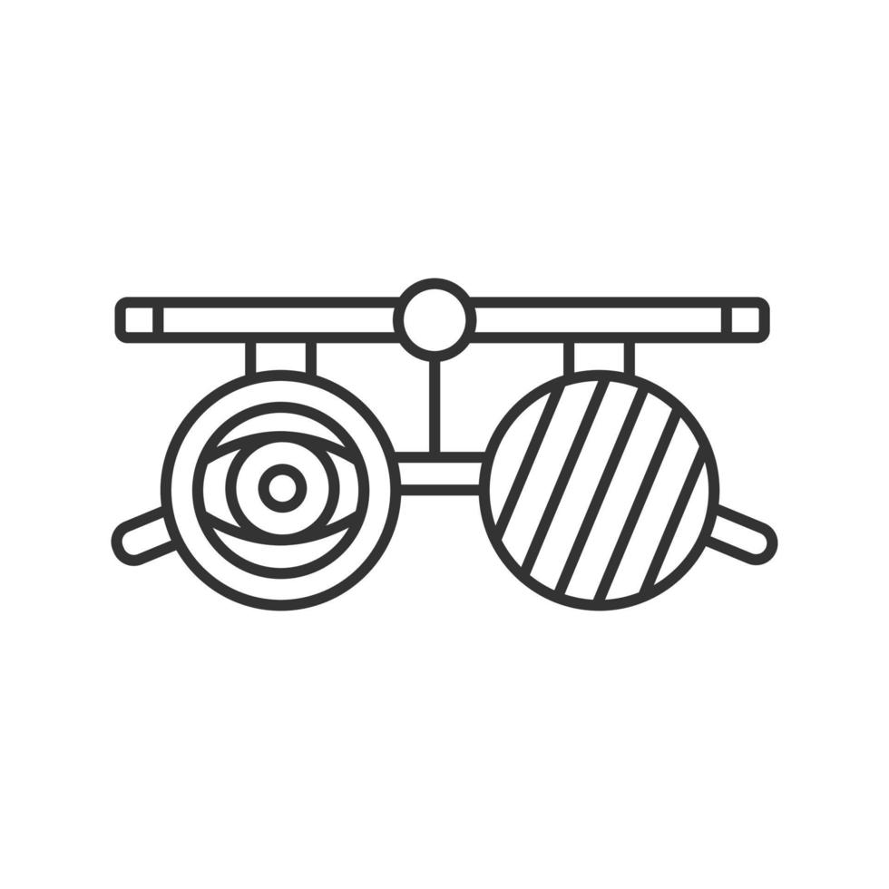 Eye exam glasses linear icon. Thin line illustration. Visual acuity testing. Optometry. Contour symbol. Vector isolated outline drawing