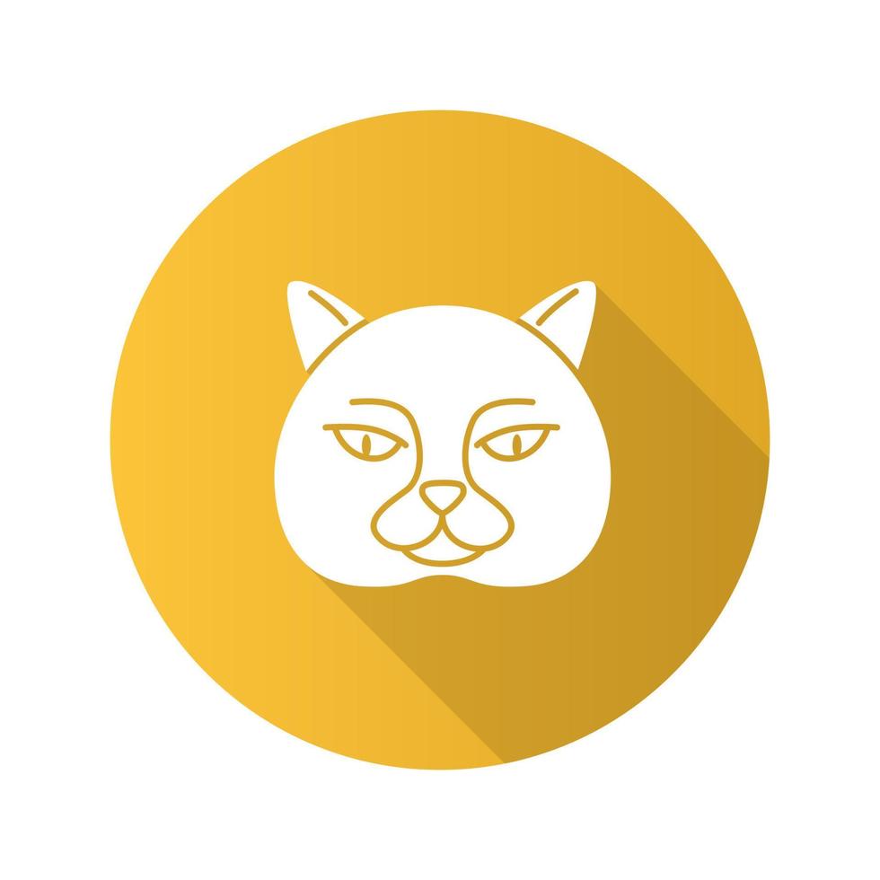 icono de glifo de sombra larga de diseño plano de gato británico de pelo corto. azul británico. ilustración de silueta vectorial vector