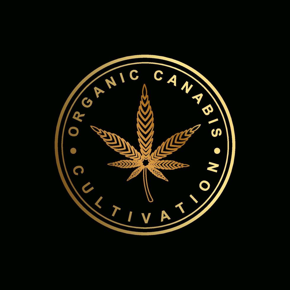 hoja de marihuana de cáñamo de marihuana en un vector de logotipo circular