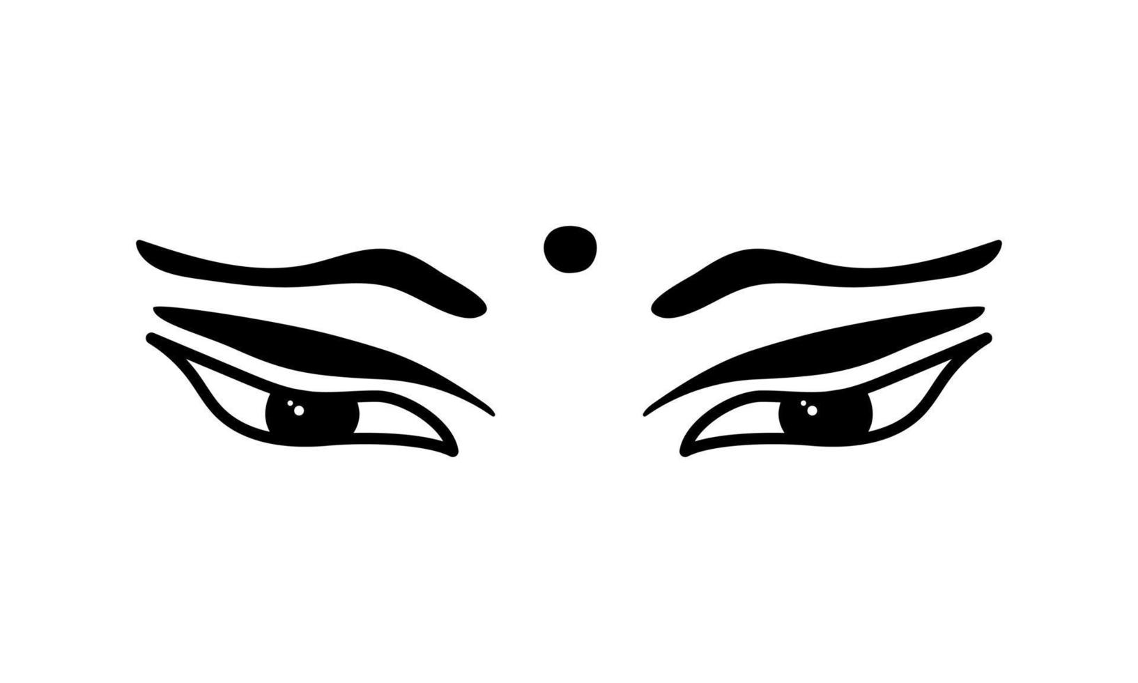 Buddha God eyes hand drawn illustration. Symbol of wisdom, energy. Religion sketch. Vector