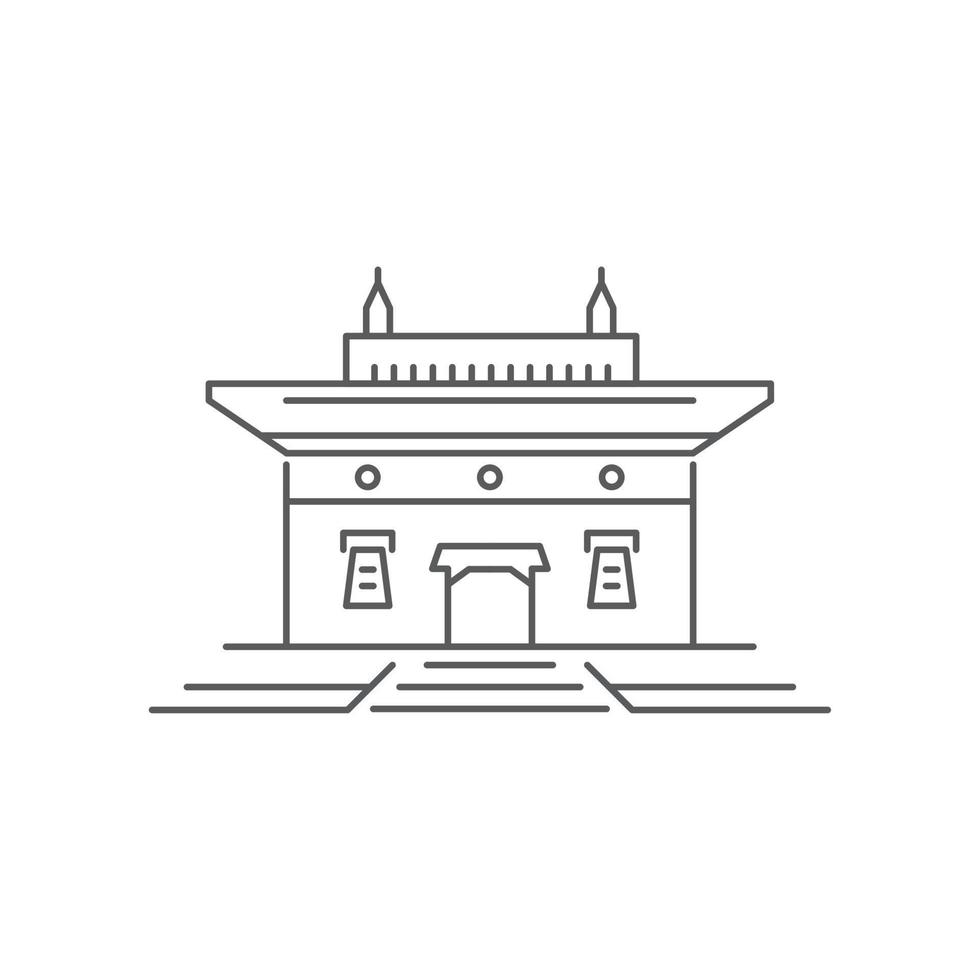 Asian palace linear isolated illustration. Ashram or House of God  icon on white background.  Religion building line art design. Travel tourism destination vector