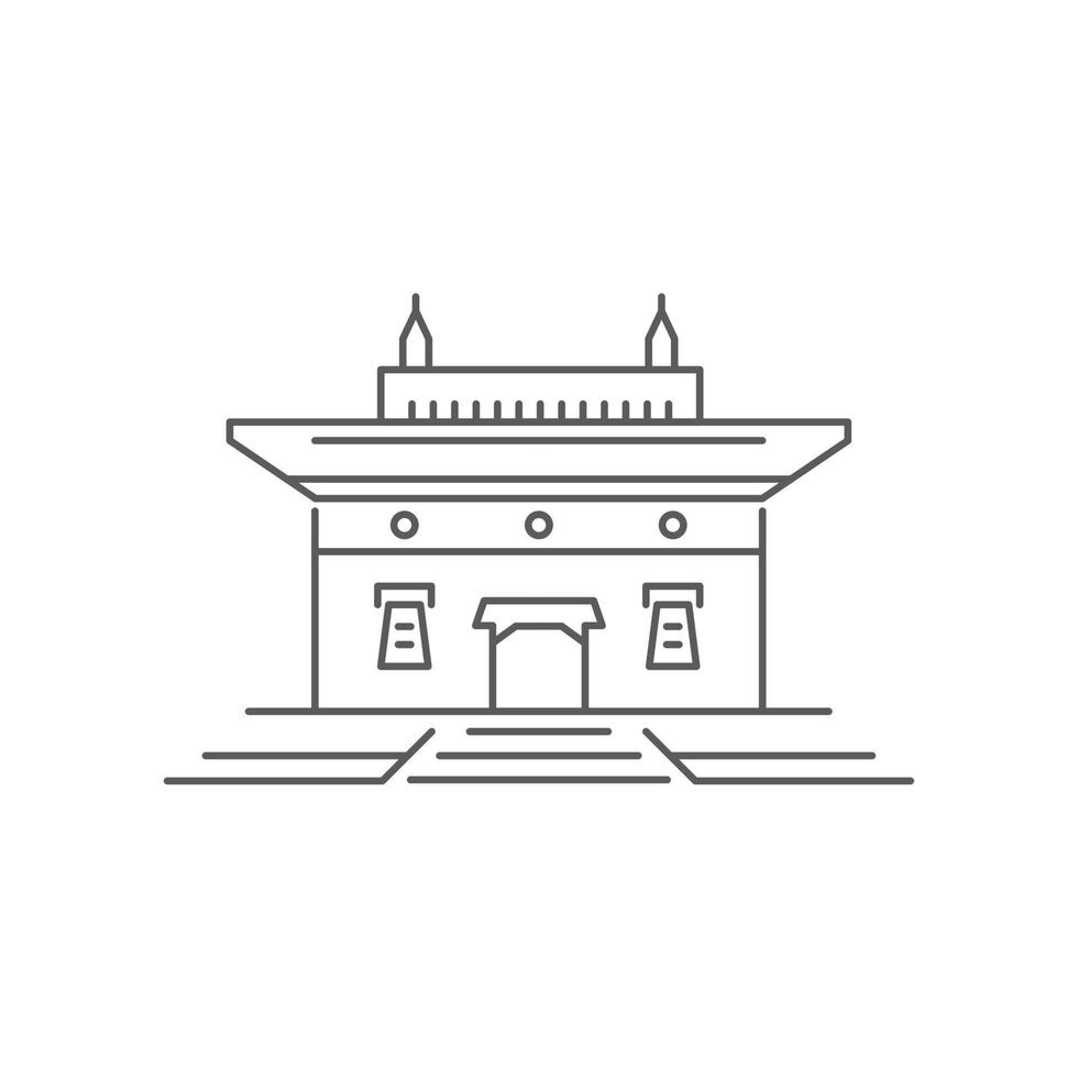 Asian palace linear isolated illustration. Ashram or House of God  icon on white background.  Religion building line art design. Travel tourism destination vector