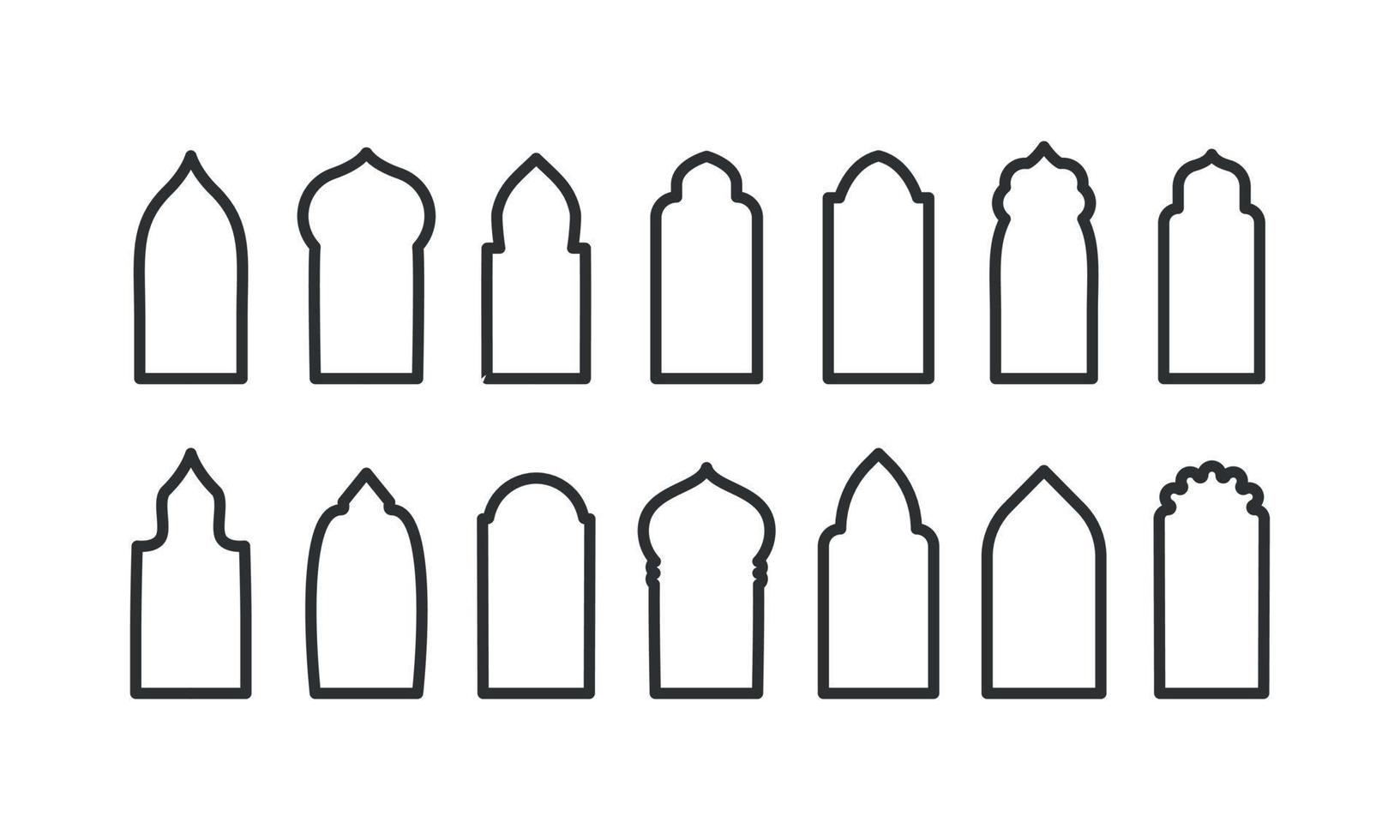 Mosque Doors and windows line shape. Arab arch. Islam gate silhouette. vector