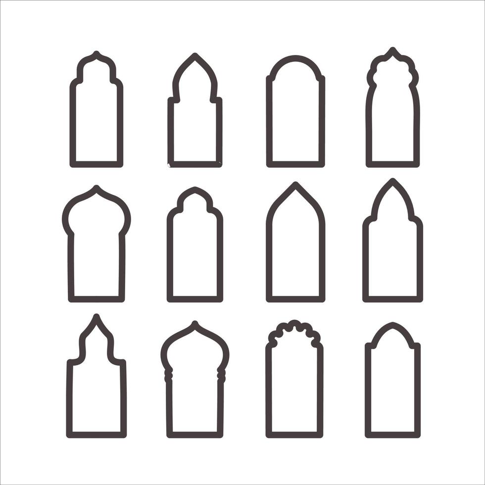 Arabic window line shape. Mosque doors gate. Decorative frame. Archtecture border. Vector