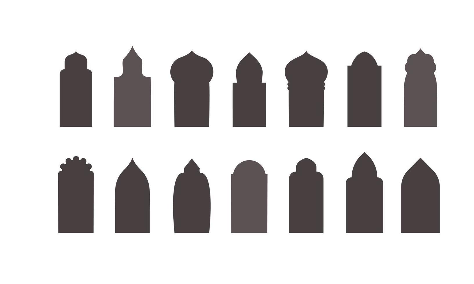 Conjunto de puerta y ventana de mezquita. forma de arco tradicional musulmán. ilustración vectorial vector