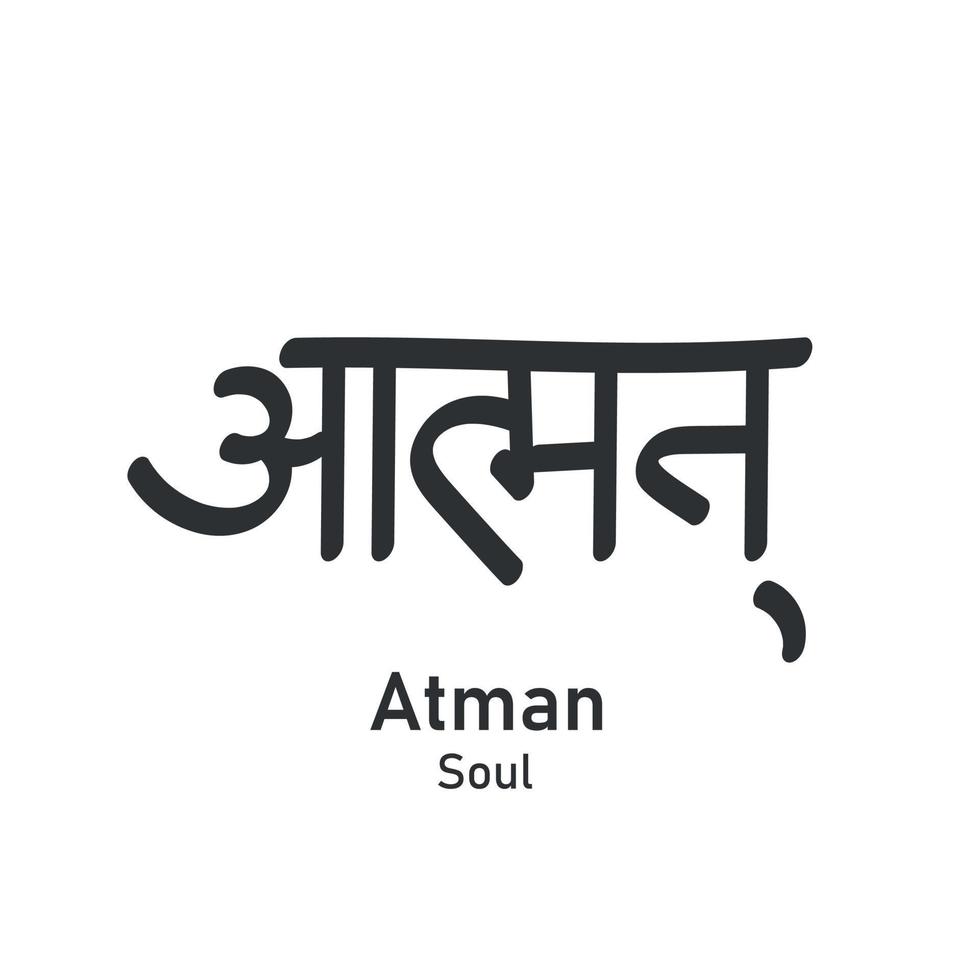 Sanskrit text hand drawn. Atman meaning soul, self. Indian calligraphy. Vector