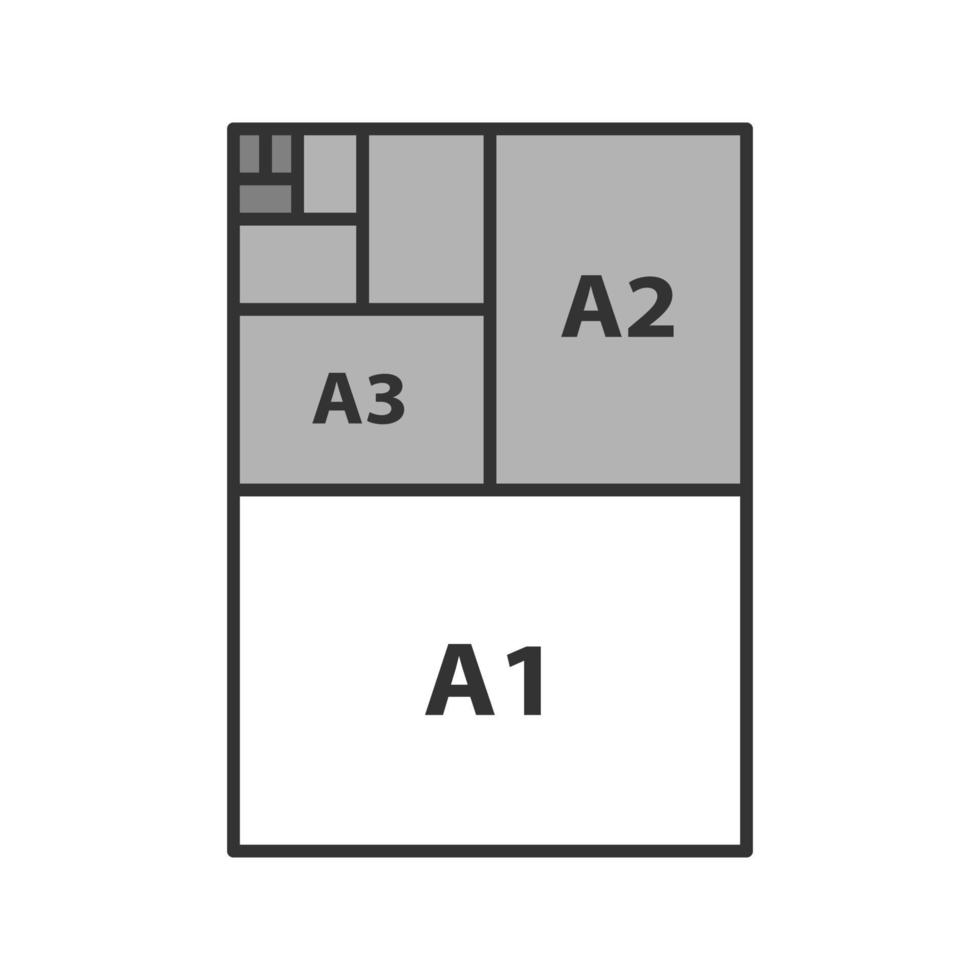 Paper sizes color icon. Paper sheet formats. A3, A1, A2. Isolated vector illustration