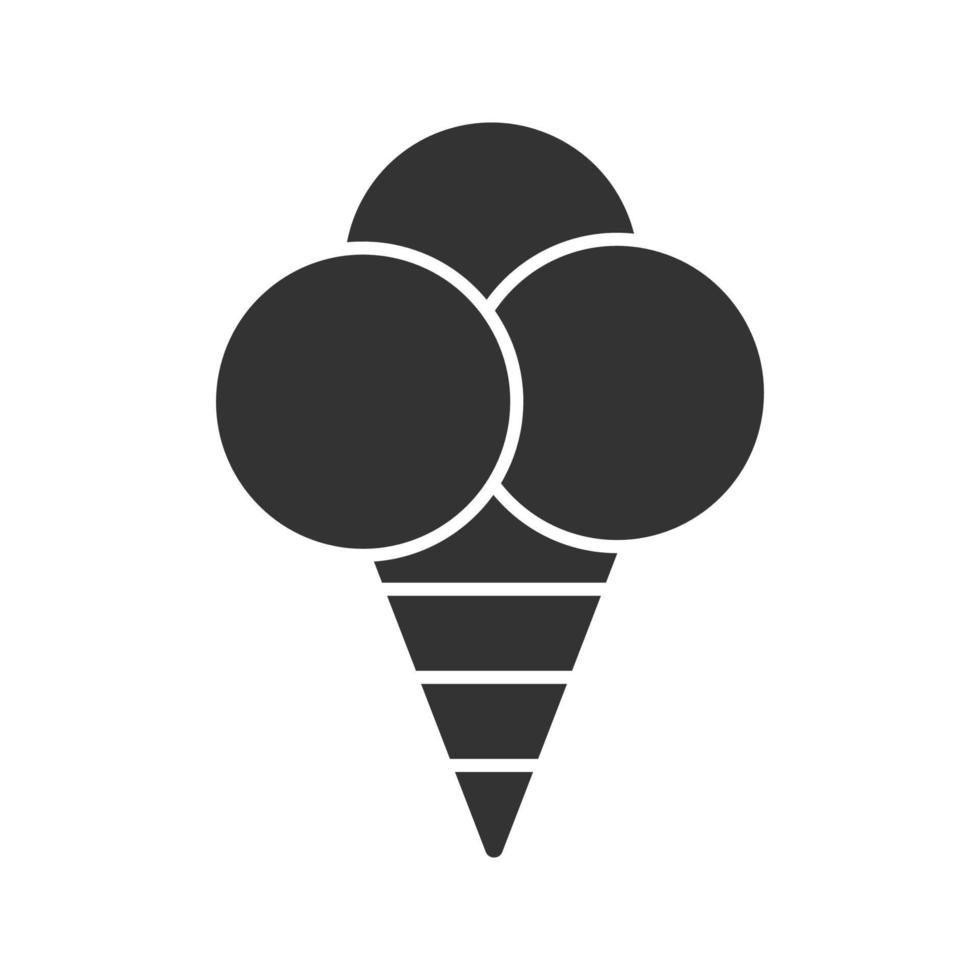 icono de glifo de helado. símbolo de silueta. bolas de helado en cono de galleta. espacio negativo. vector ilustración aislada