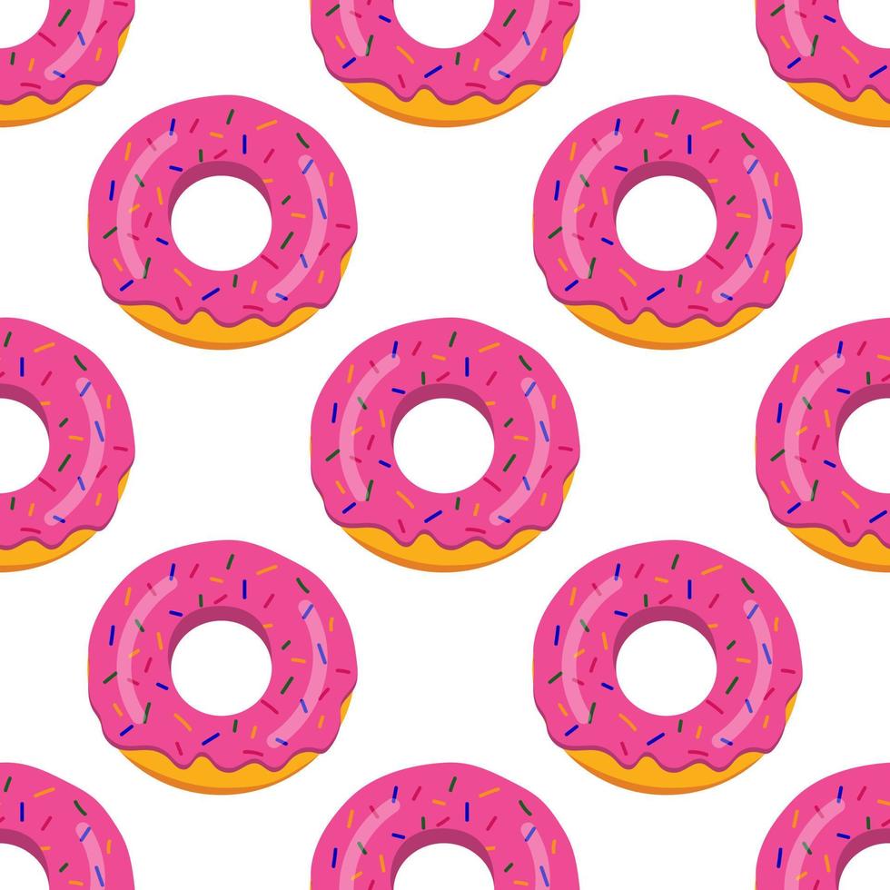 seamless donut pattern with pink glaze. vector illustration on a white background.