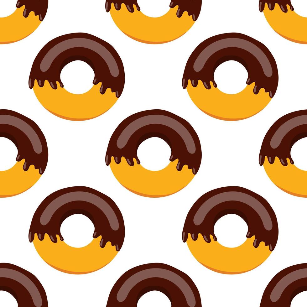 patrón de donut de chocolate sin costuras con glaseado de chocolate. ilustración vectorial sobre un fondo blanco. vector