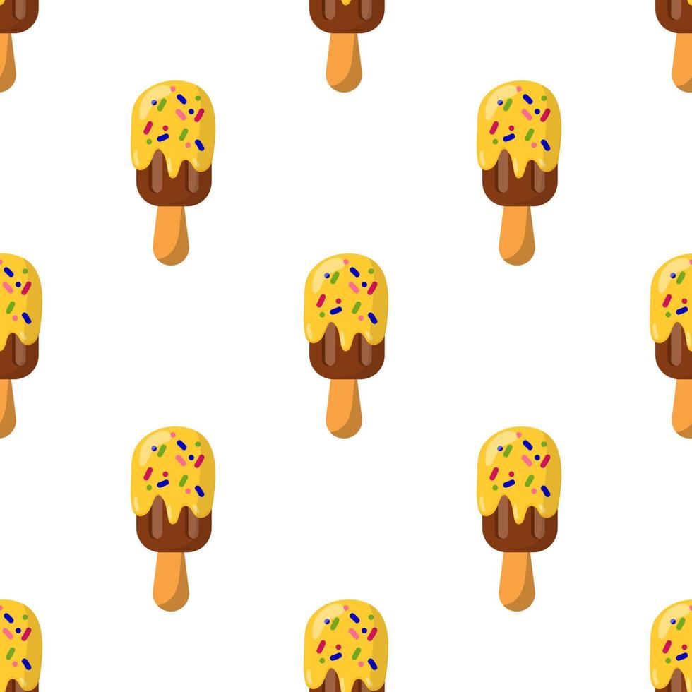 seamless pattern chocolate ice cream on a popsicle stick with icing. vector illustration on a white background.