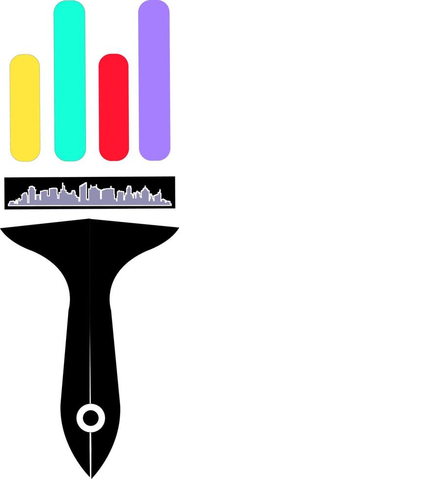 Brush logo with simple city. vector