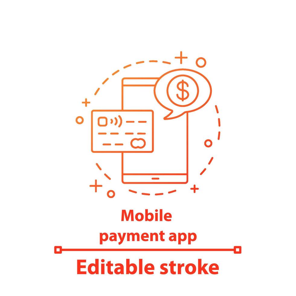 Mobile payment app concept icon. Mobile banking idea thin line illustration. E-payment. Online money transaction. Pay with smartphone. Vector isolated outline drawing. Editable stroke