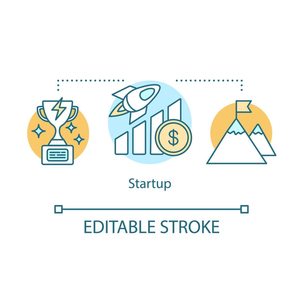 Startup concept icon. Movement to victory. Goals achievement. Company revenue growth. Successful business idea thin line illustration. Vector isolated outline drawing. Editable stroke