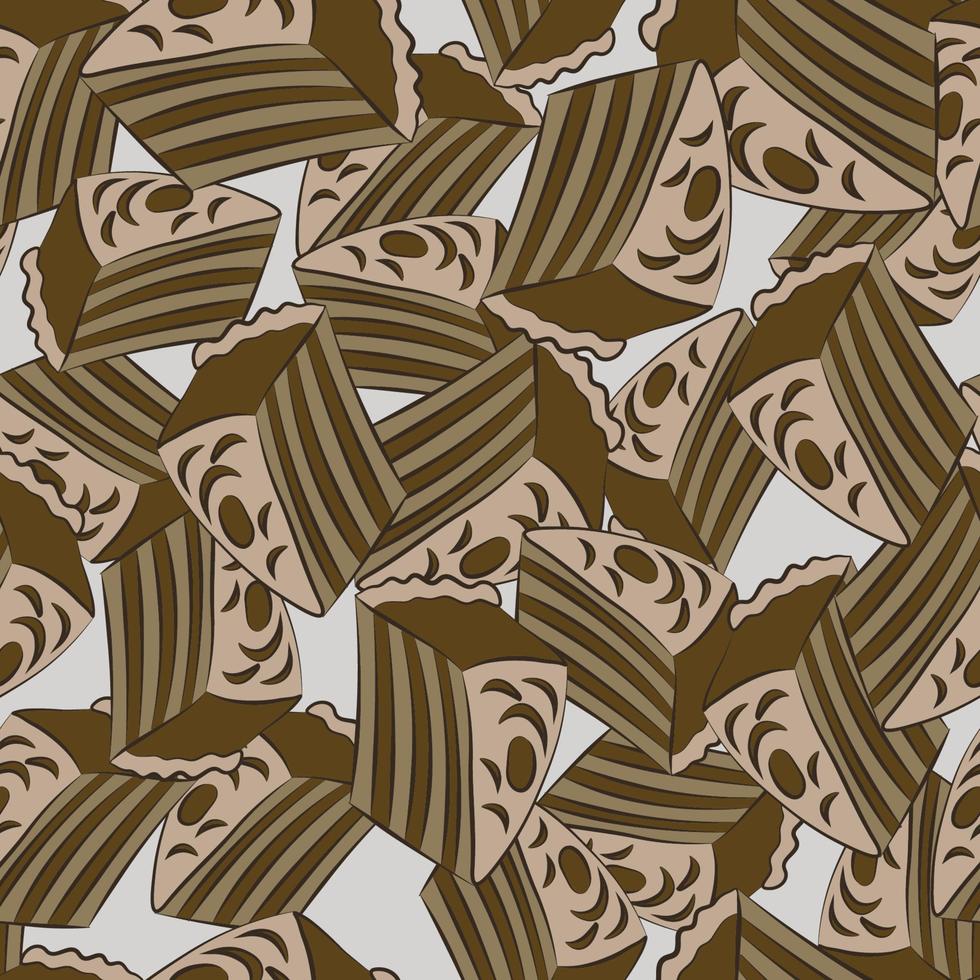 Seamless background with pieces of chocolate cake. vector
