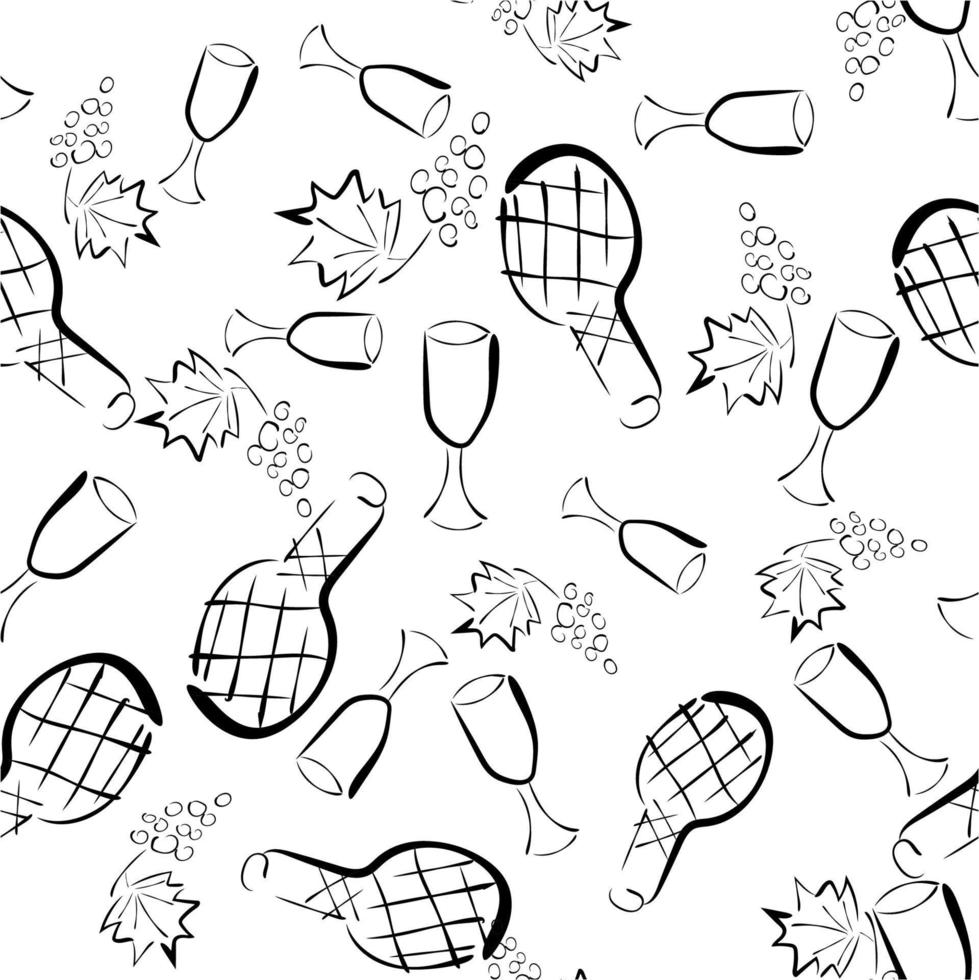 Drawing of wine, grapes and a glass. Italian wine. vector