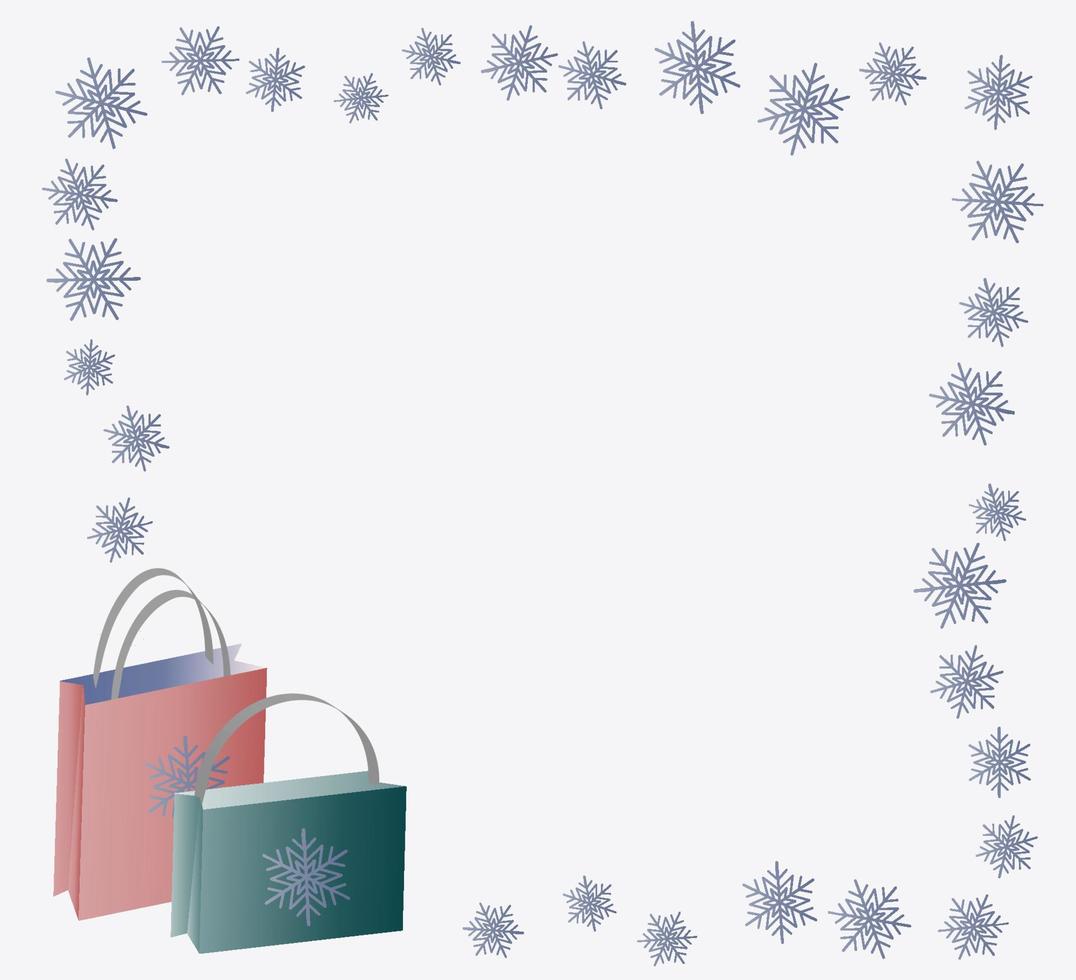 Background with snowflakes and bags. Winter sale. New Year Christmas. vector