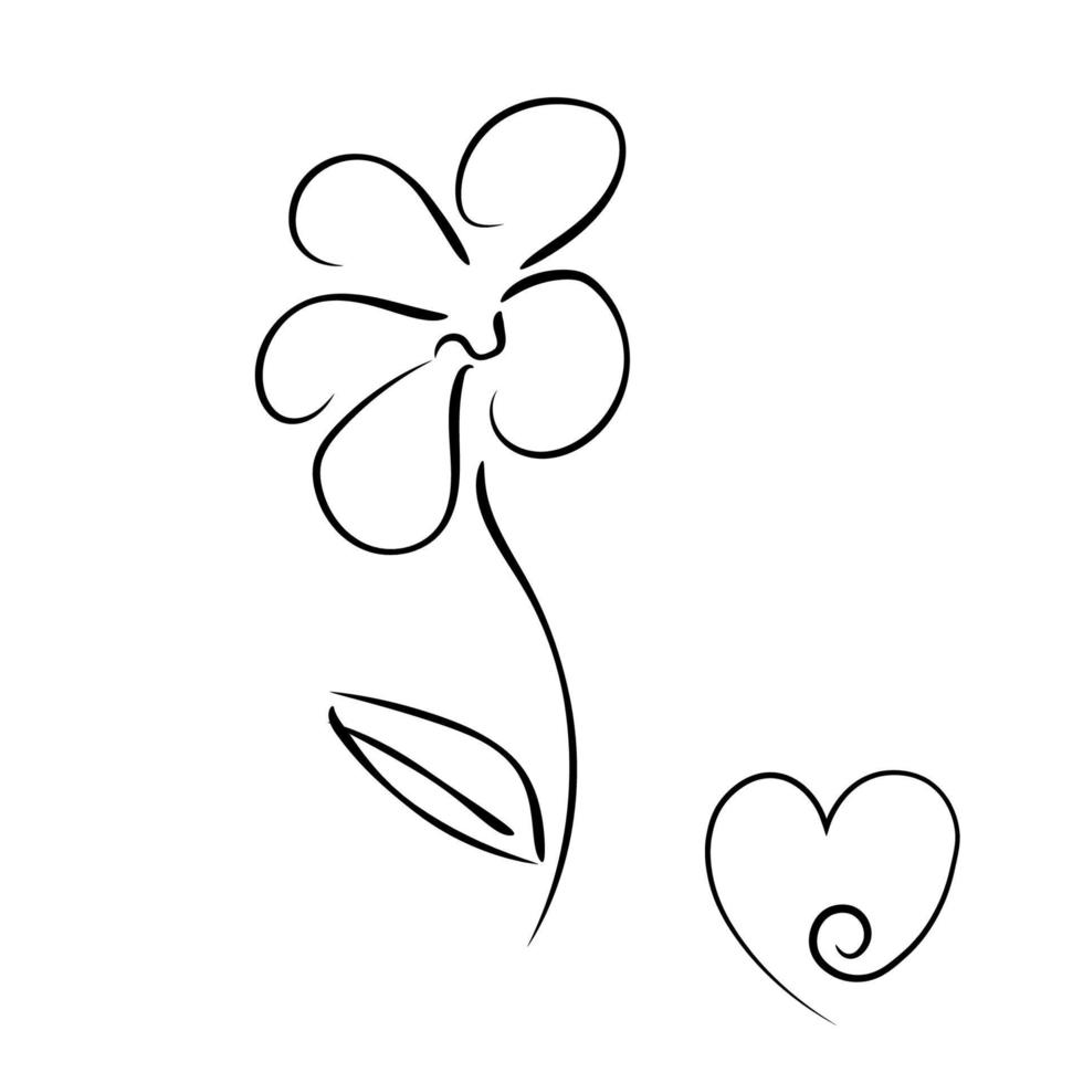 una imagen gráfica de una flor y un corazón. tarjeta de felicitación. vector