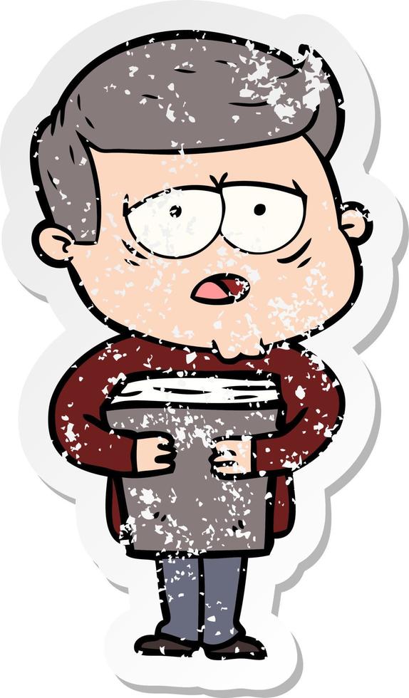 distressed sticker of a cartoon tired man vector