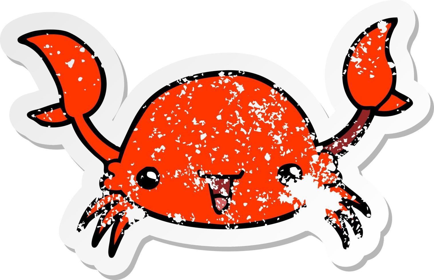 distressed sticker of a cartoon crab vector