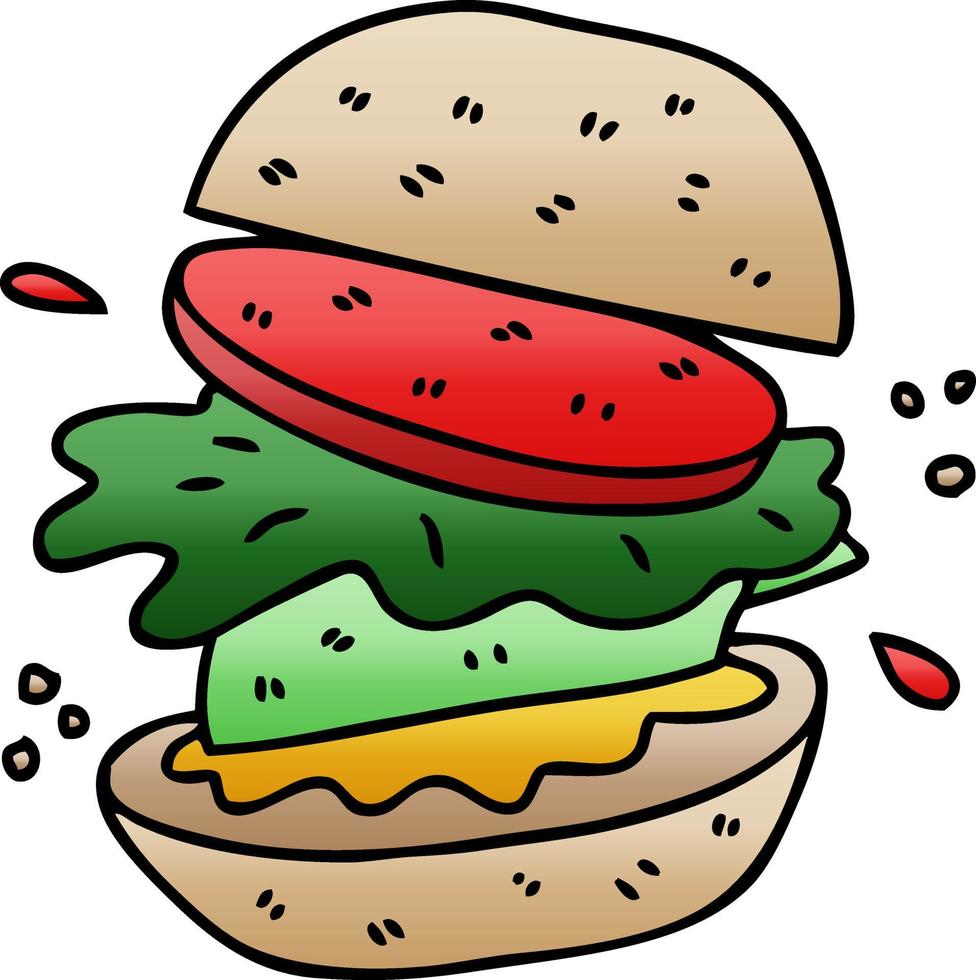 quirky gradient shaded cartoon veggie burger vector