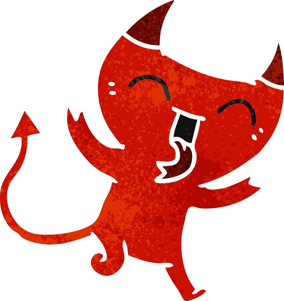 retro cartoon of cute kawaii red demon vector